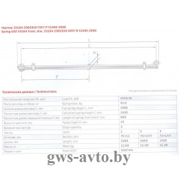 Рессора передняя ГАЗ 33104-2902010 два витых ушка аналог С41R11-2902010-01 (3-ёх листоваяL=1,685мм) 